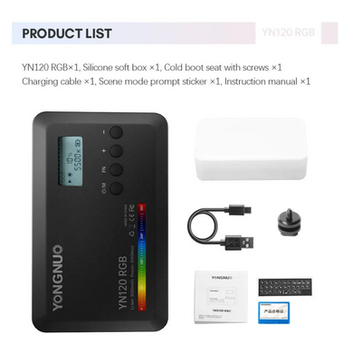 Портативный видеосвет Yongnuo YN120 RGB со встроенным аккумулятором 2500K-9900K