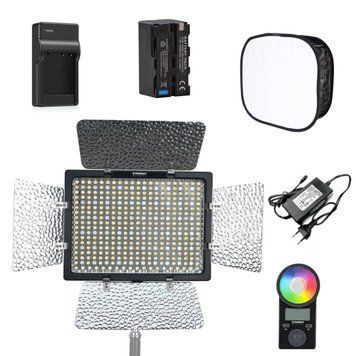 Полный комплект света Yongnuo YN300 IV RGB, аккумулятор, зарядное устройство, блок питания и рассеиватель