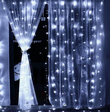 LED Гирлянда штора - холодный белый (200 лампочек, 3 x 2 метра)