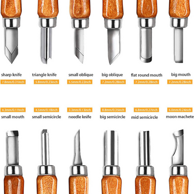 Набір ножів для різьблення, гравіювання по дереву у футлярі 12 предметів