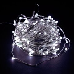 LED Гирлянда медная проволока - холодный белый (7 метров, 100 лампочек, работает от сети)