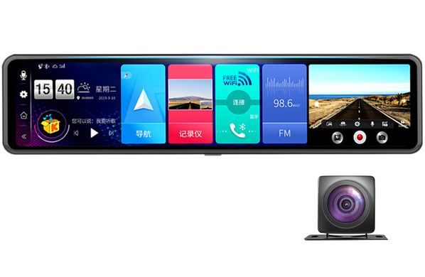 Дзеркало відеореєстратор 12" з камерою заднього виду (GPS, 4G, Wi-Fi, Bluetooth, ADAS, Android 8.1)