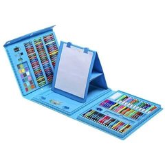 Набор для рисования 208 предметов с мольбертом в чемодане синий