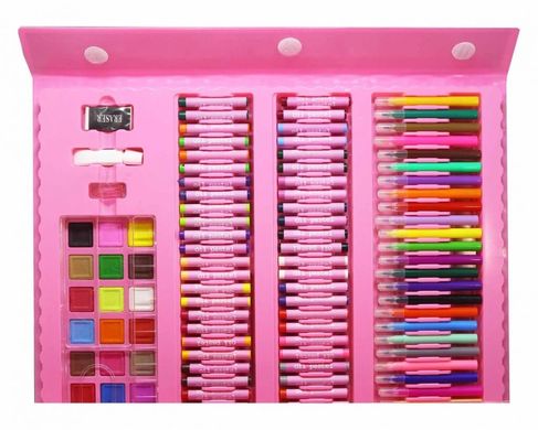 Набір для малювання 208 предметів з мольбертом у валізі рожевий