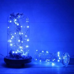 LED Гирлянда медная проволока - синий (10 метров, 100 лампочек, работает от сети)
