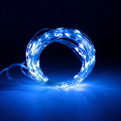 LED Гірлянда мідний дріт - синій (7 метрів, 100 лампочок, працює від мережі)