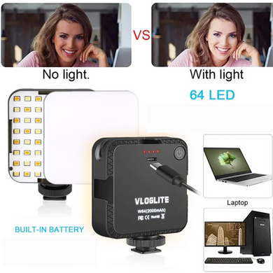 Накамерный свет Vloglite w64. Лампа для видео и фотосъемки