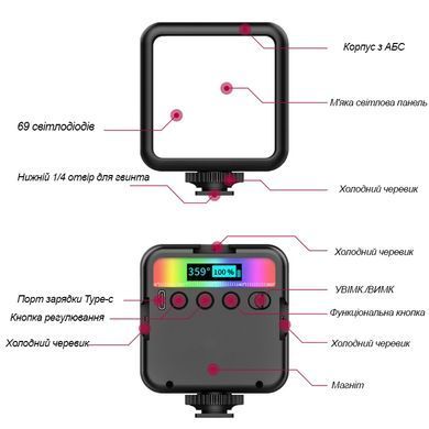Накамерный RGB свет Puluz. Видеосвет для фото и видеосъемки. PU560B